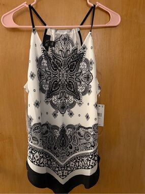 BCX Black & White Paisley Halter Camisole